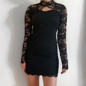 black lace long sleeve dress